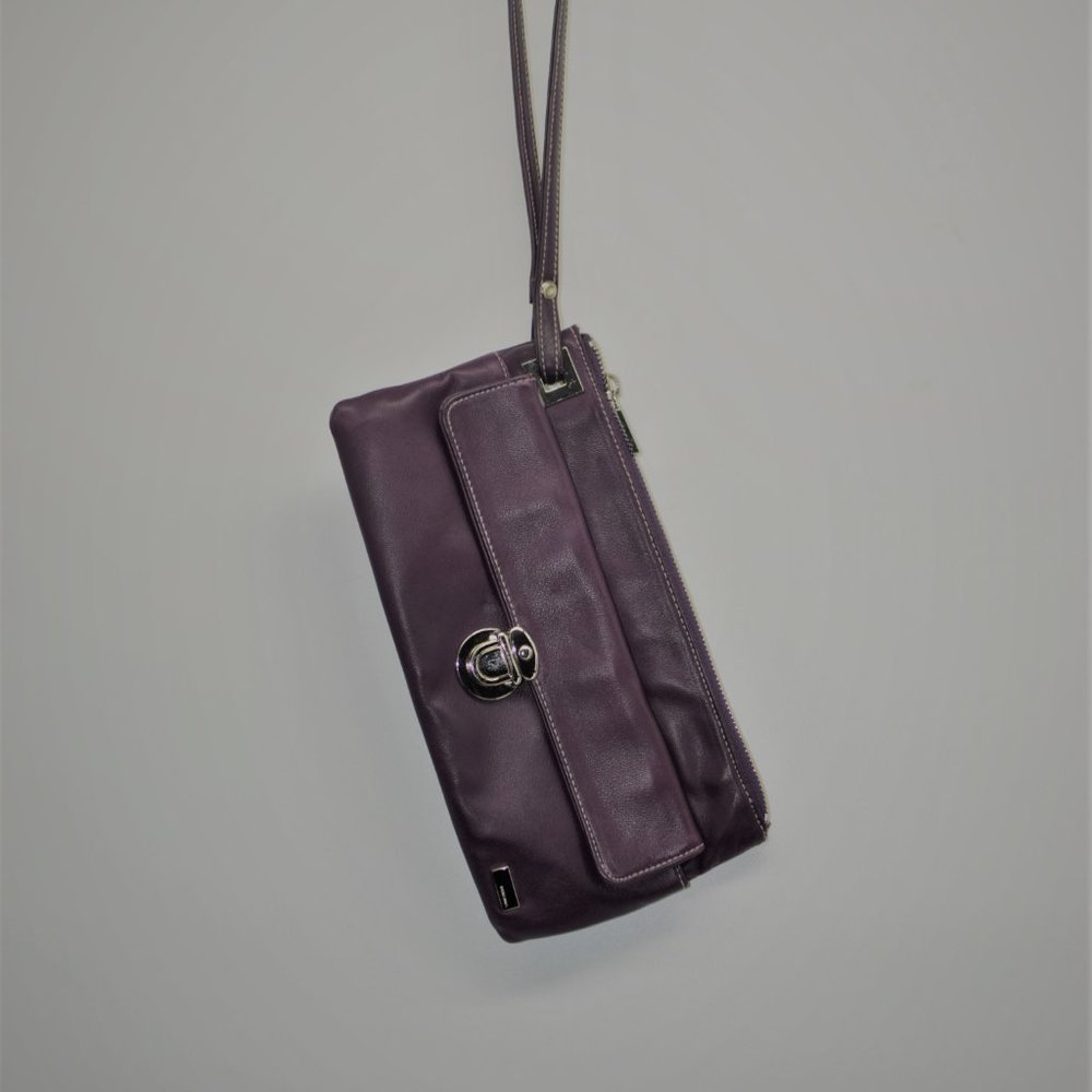 PERLINA Plum Leather Clutch/Wristlet